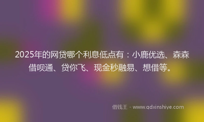 2025年的网贷哪个利息低点有：小鹿优选、森森借呗通、贷你飞、现金秒融易、想借等。