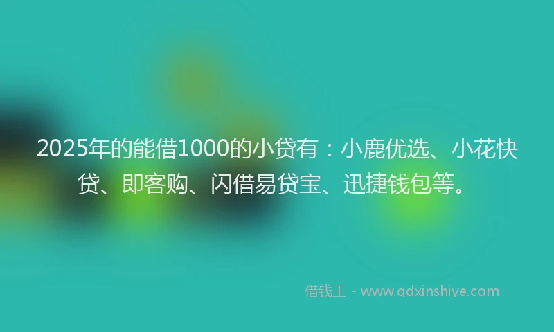 2025年的能借1000的小贷有：小鹿优选、小花快贷、即客购、闪借易贷宝、迅捷钱包等。