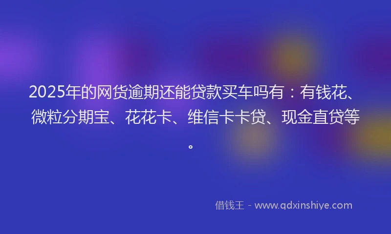 2025年的网货逾期还能贷款买车吗有：有钱花、微粒分期宝、花花卡、维信卡卡贷、现金直贷等。