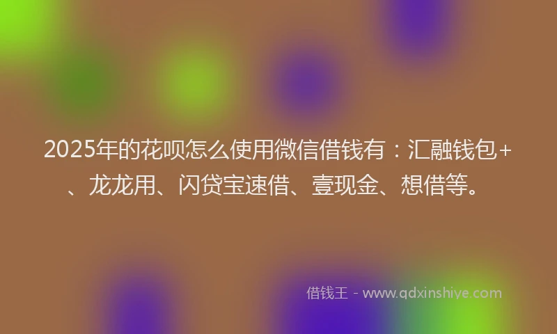 2025年的花呗怎么使用微信借钱有：汇融钱包+、龙龙用、闪贷宝速借、壹现金、想借等。