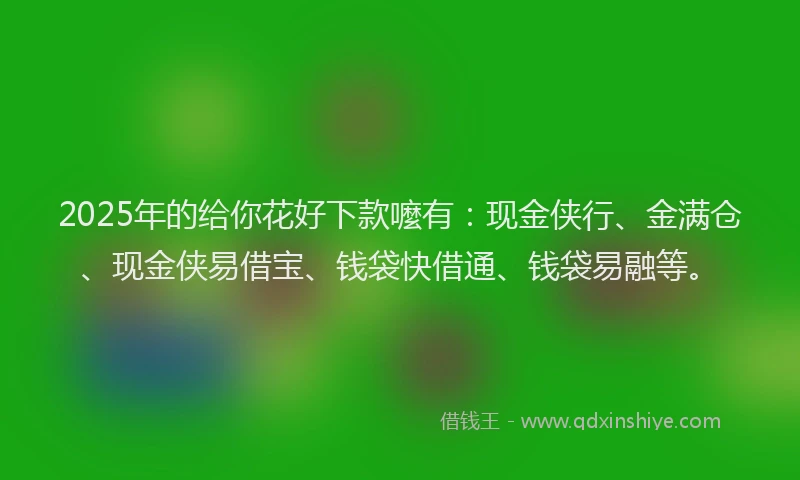 2025年的给你花好下款嚒有：现金侠行、金满仓、现金侠易借宝、钱袋快借通、钱袋易融等。