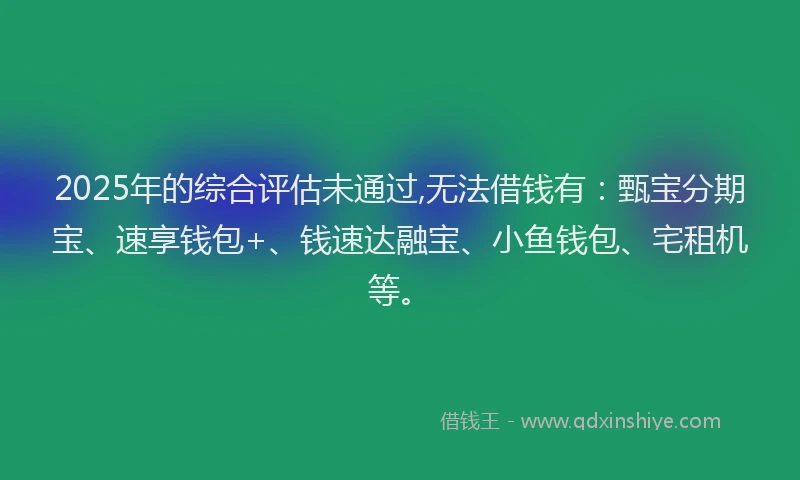 2025年的综合评估未通过,无法借钱有：甄宝分期宝、速享钱包+、钱速达融宝、小鱼钱包、宅租机等。