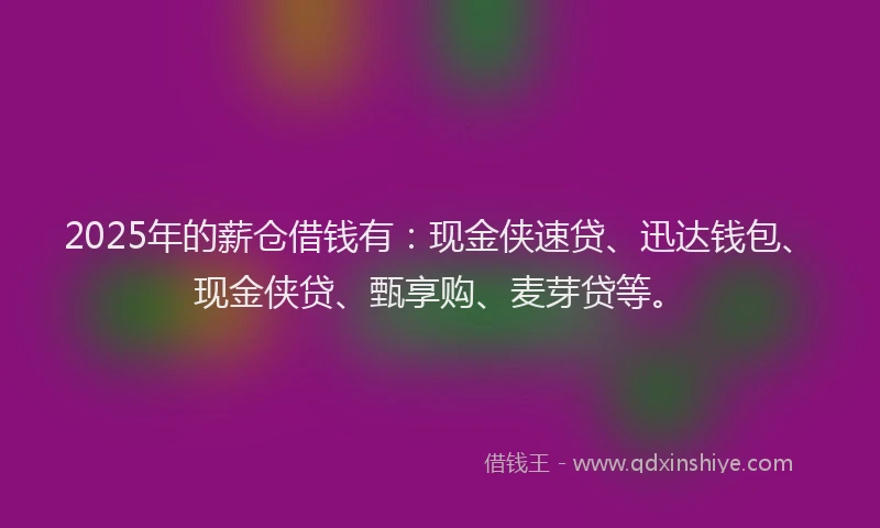 2025年的薪仓借钱有：现金侠速贷、迅达钱包、现金侠贷、甄享购、麦芽贷等。