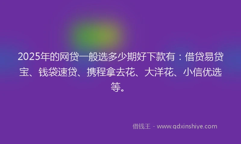 2025年的网贷一般选多少期好下款有：借贷易贷宝、钱袋速贷、携程拿去花、大洋花、小信优选等。