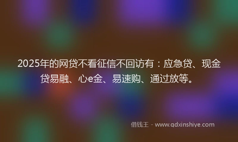 2025年的网贷不看征信不回访有：应急贷、现金贷易融、心e金、易速购、通过放等。