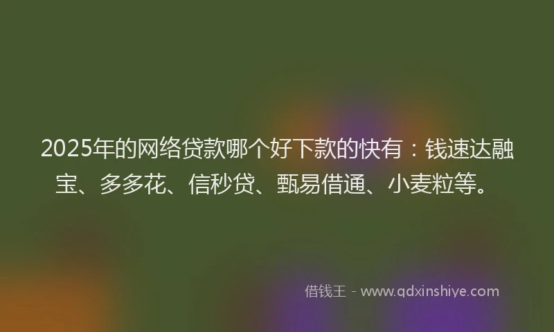 2025年的网络贷款哪个好下款的快有：钱速达融宝、多多花、信秒贷、甄易借通、小麦粒等。