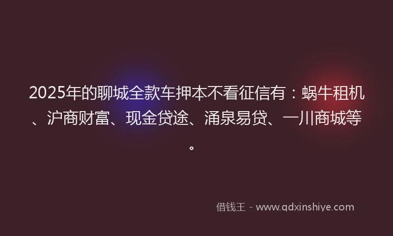 2025年的聊城全款车押本不看征信有：蜗牛租机、沪商财富、现金贷途、涌泉易贷、一川商城等。