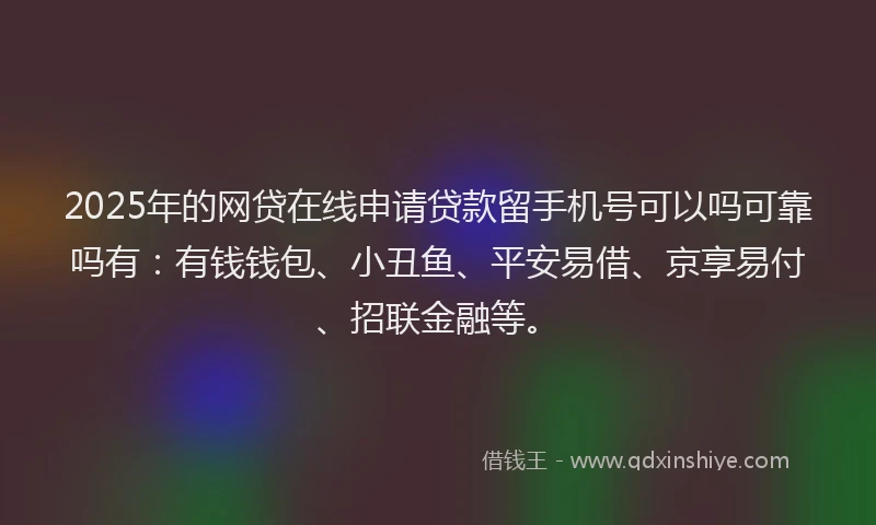2025年的网贷在线申请贷款留手机号可以吗可靠吗有：有钱钱包、小丑鱼、平安易借、京享易付、招联金融等。