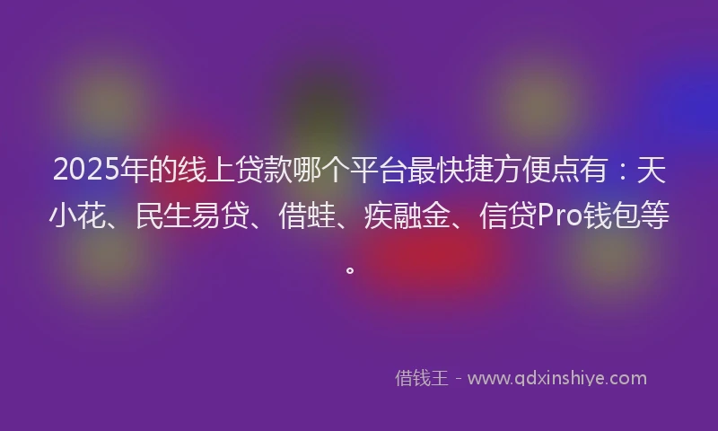 2025年的线上贷款哪个平台最快捷方便点有：天小花、民生易贷、借蛙、疾融金、信贷Pro钱包等。