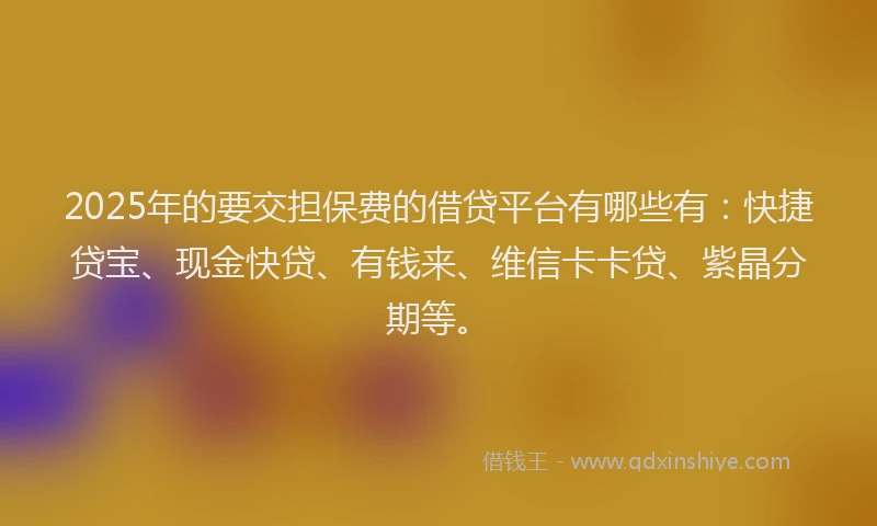 2025年的要交担保费的借贷平台有哪些有：快捷贷宝、现金快贷、有钱来、维信卡卡贷、紫晶分期等。