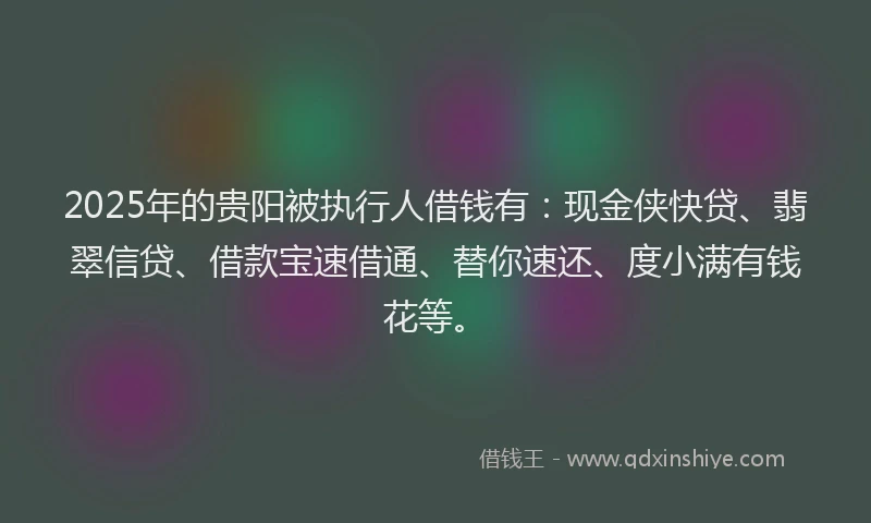 2025年的贵阳被执行人借钱有：现金侠快贷、翡翠信贷、借款宝速借通、替你速还、度小满有钱花等。
