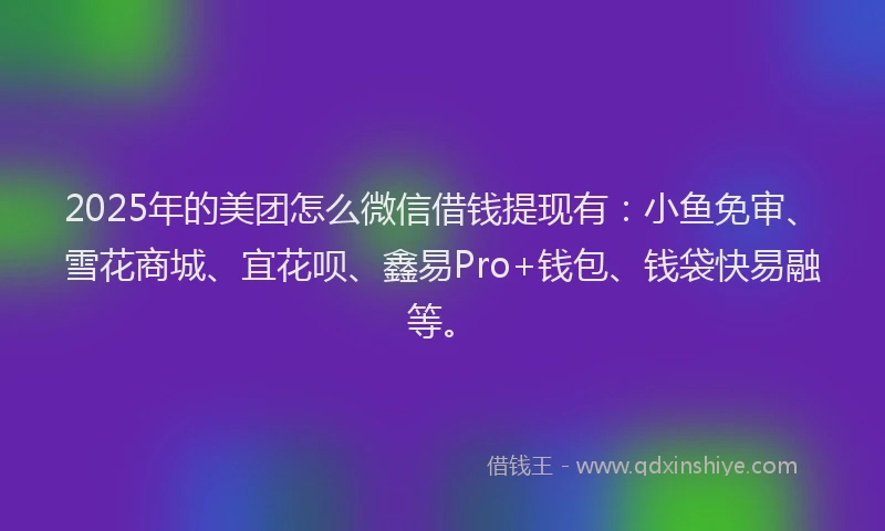 2025年的美团怎么微信借钱提现有：小鱼免审、雪花商城、宜花呗、鑫易Pro+钱包、钱袋快易融等。