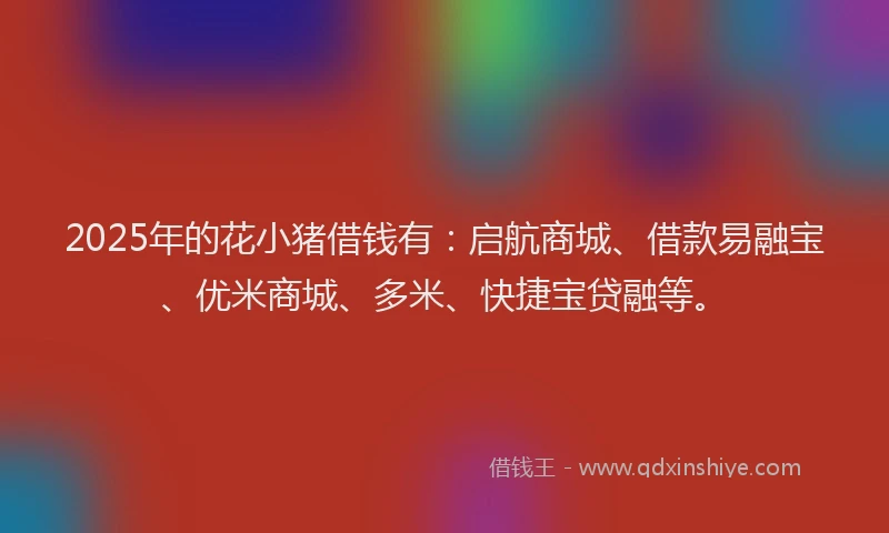 2025年的花小猪借钱有：启航商城、借款易融宝、优米商城、多米、快捷宝贷融等。