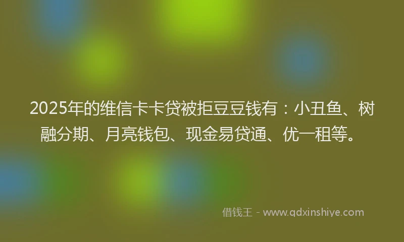 2025年的维信卡卡贷被拒豆豆钱有：小丑鱼、树融分期、月亮钱包、现金易贷通、优一租等。