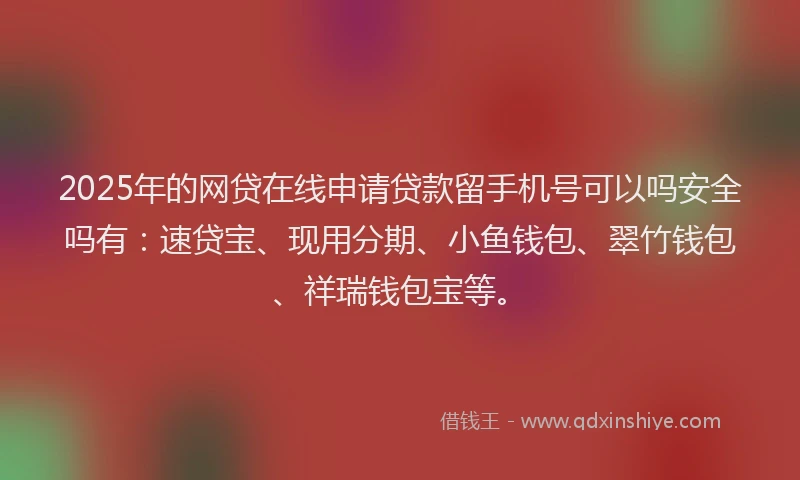 2025年的网贷在线申请贷款留手机号可以吗安全吗有：速贷宝、现用分期、小鱼钱包、翠竹钱包、祥瑞钱包宝等。