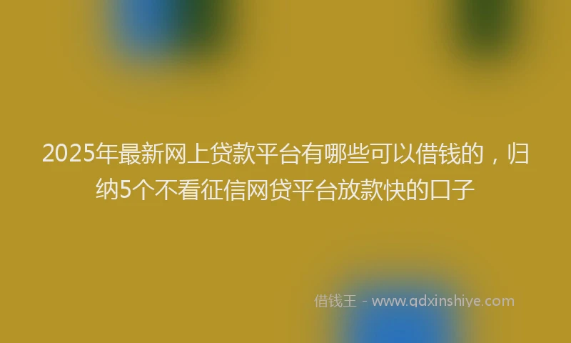 2025年最新网上贷款平台有哪些可以借钱的，归纳5个不看征信网贷平台放款快的口子
