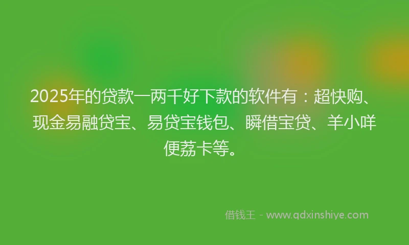 2025年的贷款一两千好下款的软件有：超快购、现金易融贷宝、易贷宝钱包、瞬借宝贷、羊小咩便荔卡等。