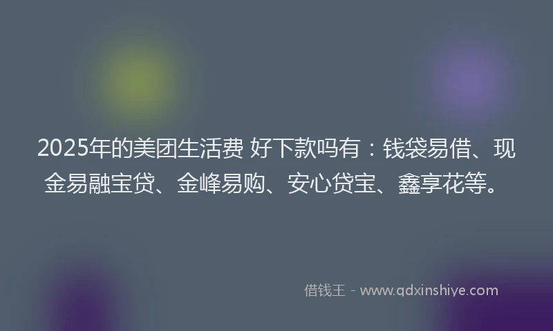 2025年的美团生活费 好下款吗有：钱袋易借、现金易融宝贷、金峰易购、安心贷宝、鑫享花等。