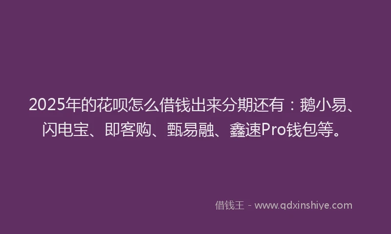 2025年的花呗怎么借钱出来分期还有：鹅小易、闪电宝、即客购、甄易融、鑫速Pro钱包等。