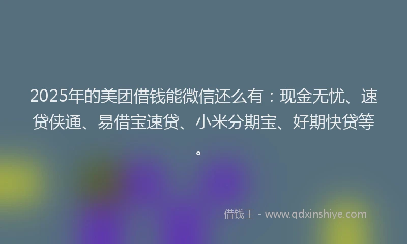 2025年的美团借钱能微信还么有：现金无忧、速贷侠通、易借宝速贷、小米分期宝、好期快贷等。