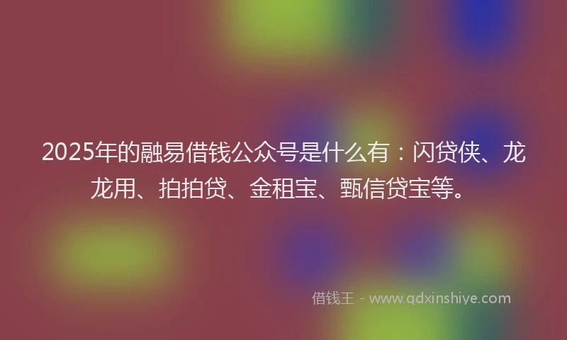 2025年的融易借钱公众号是什么有：闪贷侠、龙龙用、拍拍贷、金租宝、甄信贷宝等。