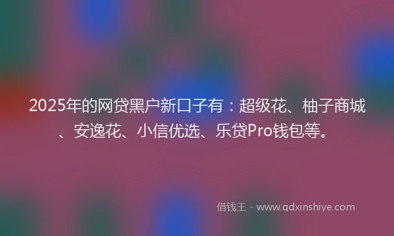 2025年的网贷黑户新口子有：超级花、柚子商城、安逸花、小信优选、乐贷Pro钱包等。