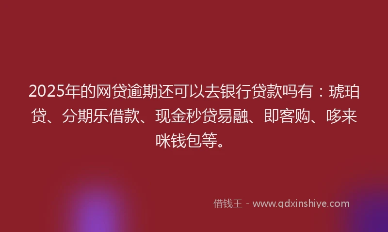 2025年的网贷逾期还可以去银行贷款吗有：琥珀贷、分期乐借款、现金秒贷易融、即客购、哆来咪钱包等。