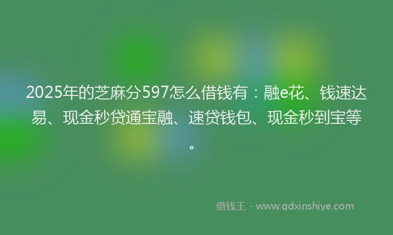 2025年的芝麻分597怎么借钱有：融e花、钱速达易、现金秒贷通宝融、速贷钱包、现金秒到宝等。