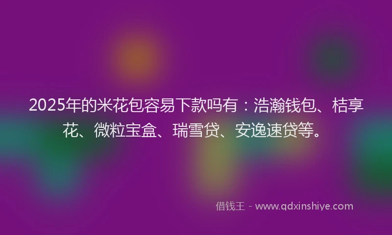 2025年的米花包容易下款吗有：浩瀚钱包、桔享花、微粒宝盒、瑞雪贷、安逸速贷等。