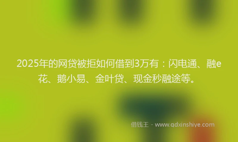 2025年的网贷被拒如何借到3万有：闪电通、融e花、鹅小易、金叶贷、现金秒融途等。