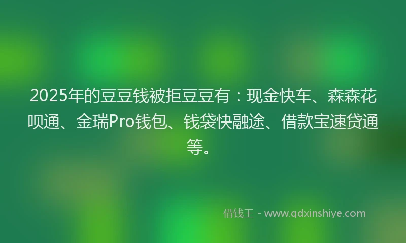 2025年的豆豆钱被拒豆豆有：现金快车、森森花呗通、金瑞Pro钱包、钱袋快融途、借款宝速贷通等。