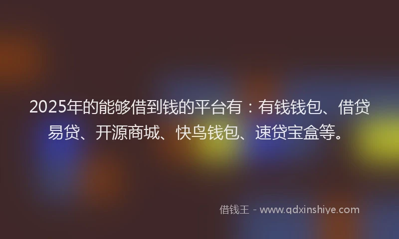 2025年的能够借到钱的平台有：有钱钱包、借贷易贷、开源商城、快鸟钱包、速贷宝盒等。