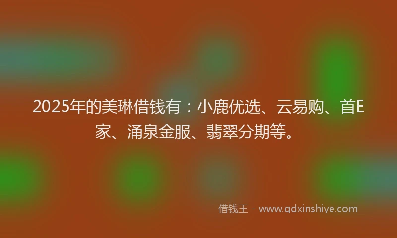 2025年的美琳借钱有：小鹿优选、云易购、首E家、涌泉金服、翡翠分期等。