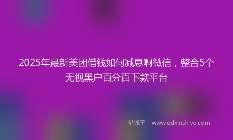2025年最新美团借钱如何减息啊微信，整合5个无视黑户百分百下款平台