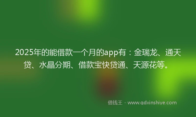 2025年的能借款一个月的app有:金瑞龙、通天贷、水晶分期、借款宝快贷通、天源花等。