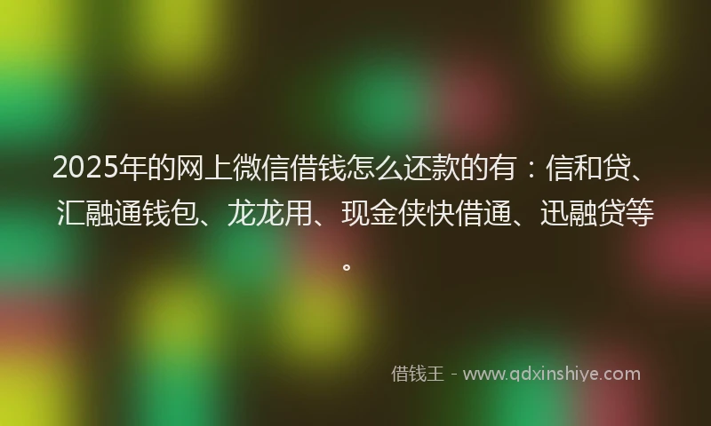 2025年的网上微信借钱怎么还款的有：信和贷、汇融通钱包、龙龙用、现金侠快借通、迅融贷等。