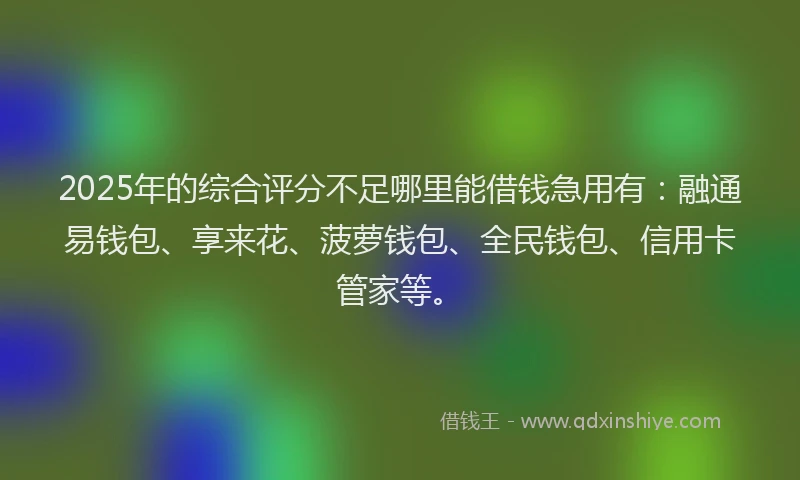 2025年的综合评分不足哪里能借钱急用有：融通易钱包、享来花、菠萝钱包、全民钱包、信用卡管家等。