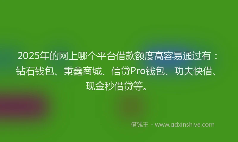 2025年的网上哪个平台借款额度高容易通过有：钻石钱包、秉鑫商城、信贷Pro钱包、功夫快借、现金秒借贷等。