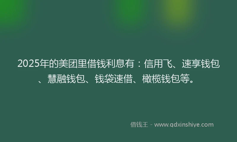 2025年的美团里借钱利息有：信用飞、速享钱包、慧融钱包、钱袋速借、橄榄钱包等。