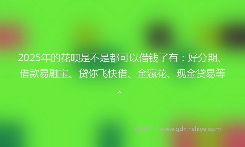 2025年的花呗是不是都可以借钱了有：好分期、借款易融宝、贷你飞快借、金瀛花、现金贷易等。