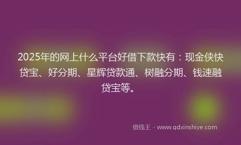 2025年的网上什么平台好借下款快有：现金侠快贷宝、好分期、星辉贷款通、树融分期、钱速融贷宝等。