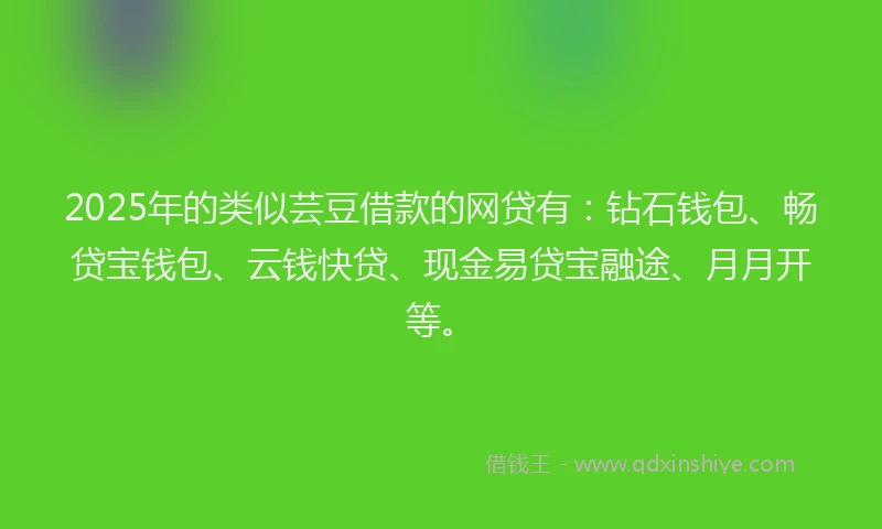 2025年的类似芸豆借款的网贷有：钻石钱包、畅贷宝钱包、云钱快贷、现金易贷宝融途、月月开等。