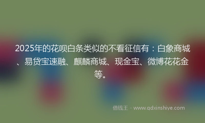 2025年的花呗白条类似的不看征信有：白象商城、易贷宝速融、麒麟商城、现金宝、微博花花金等。