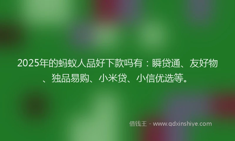 2025年的蚂蚁人品好下款吗有：瞬贷通、友好物、独品易购、小米贷、小信优选等。