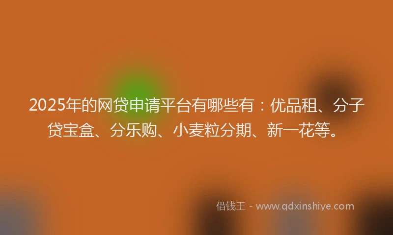 2025年的网贷申请平台有哪些有：优品租、分子贷宝盒、分乐购、小麦粒分期、新一花等。