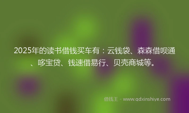 2025年的读书借钱买车有：云钱袋、森森借呗通、哆宝贷、钱速借易行、贝壳商城等。
