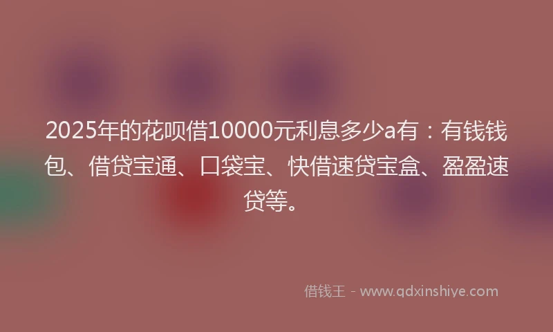 2025年的花呗借10000元利息多少a有：有钱钱包、借贷宝通、口袋宝、快借速贷宝盒、盈盈速贷等。