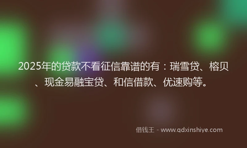2025年的贷款不看征信靠谱的有：瑞雪贷、榕贝、现金易融宝贷、和信借款、优速购等。
