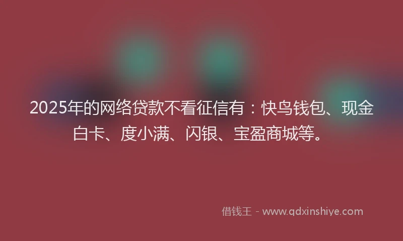 2025年的网络贷款不看征信有：快鸟钱包、现金白卡、度小满、闪银、宝盈商城等。