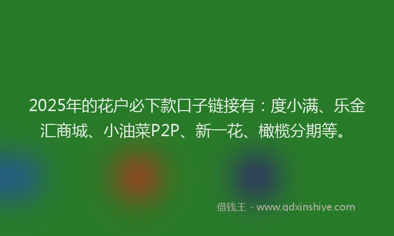 2025年的花户必下款口子链接有：度小满、乐金汇商城、小油菜P2P、新一花、橄榄分期等。